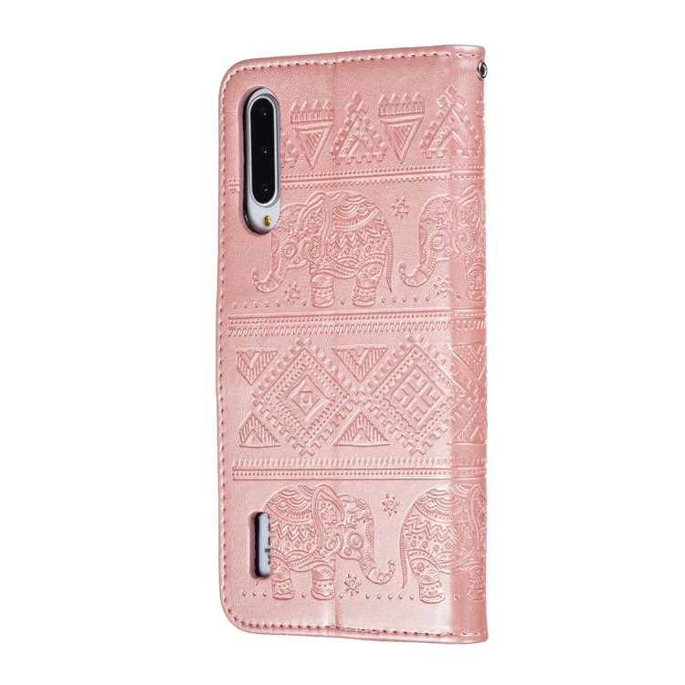 Imprint Elephant Pattern Wallet Stand Flip Leather Phone Cover for Xiaomi Mi CC9e/Mi A3 - Rose Gold-4
