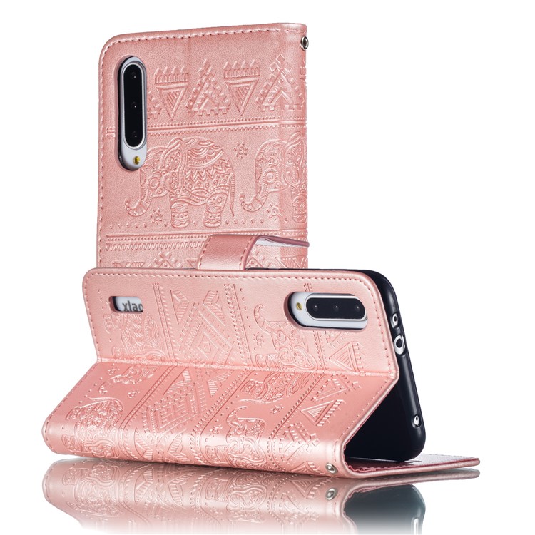Imprint Elephant Pattern Wallet Stand Flip Leather Phone Cover for Xiaomi Mi CC9e/Mi A3 - Rose Gold-7