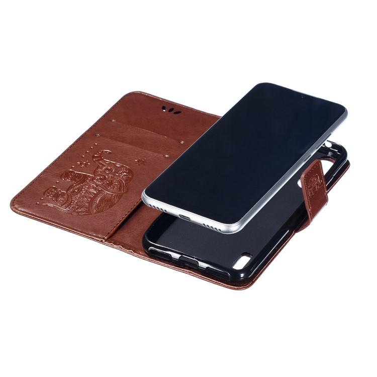 Imprint Elephant Pattern Wallet Stand Flip Leather Phone Cover for Xiaomi Mi CC9e/Mi A3 - Brown-10