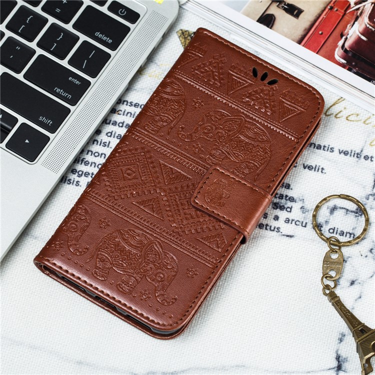 Imprint Elephant Pattern Wallet Stand Flip Leather Phone Cover for Xiaomi Mi CC9e/Mi A3 - Brown-11