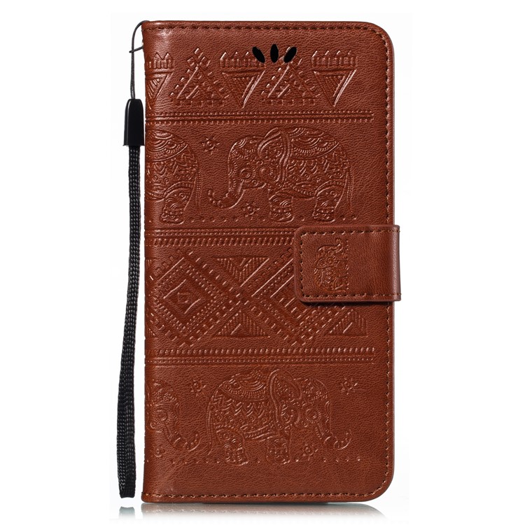 Imprint Elephant Pattern Wallet Stand Flip Leather Phone Cover for Xiaomi Mi CC9e/Mi A3 - Brown-2