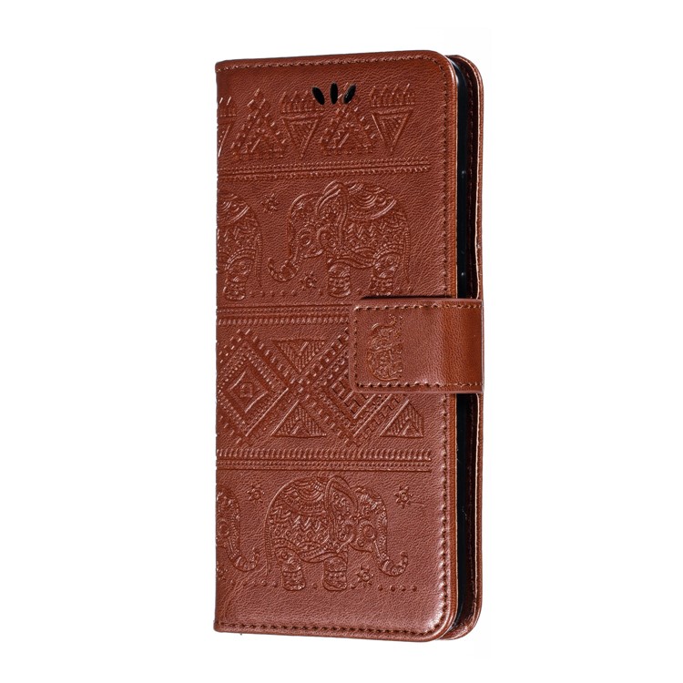 Imprint Elephant Pattern Wallet Stand Flip Leather Phone Cover for Xiaomi Mi CC9e/Mi A3 - Brown-3