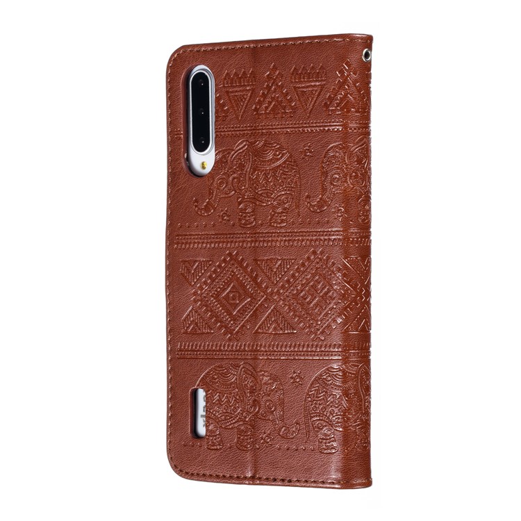 Imprint Elephant Pattern Wallet Stand Flip Leather Phone Cover for Xiaomi Mi CC9e/Mi A3 - Brown-4