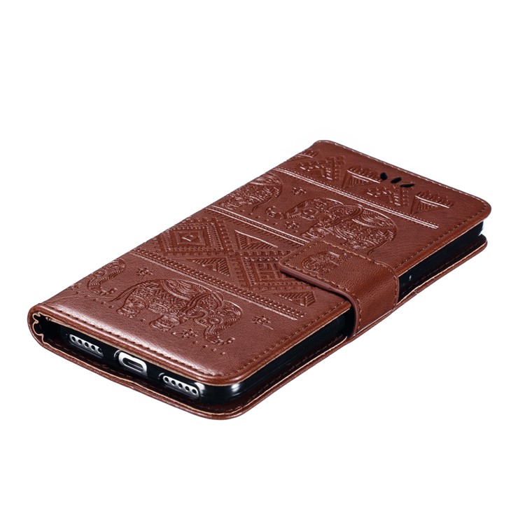 Imprint Elephant Pattern Wallet Stand Flip Leather Phone Cover for Xiaomi Mi CC9e/Mi A3 - Brown-5