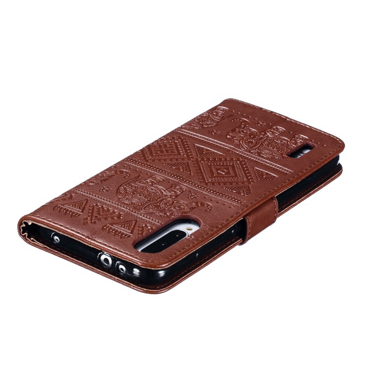 Imprint Elephant Pattern Wallet Stand Flip Leather Phone Cover for Xiaomi Mi CC9e/Mi A3 - Brown-6