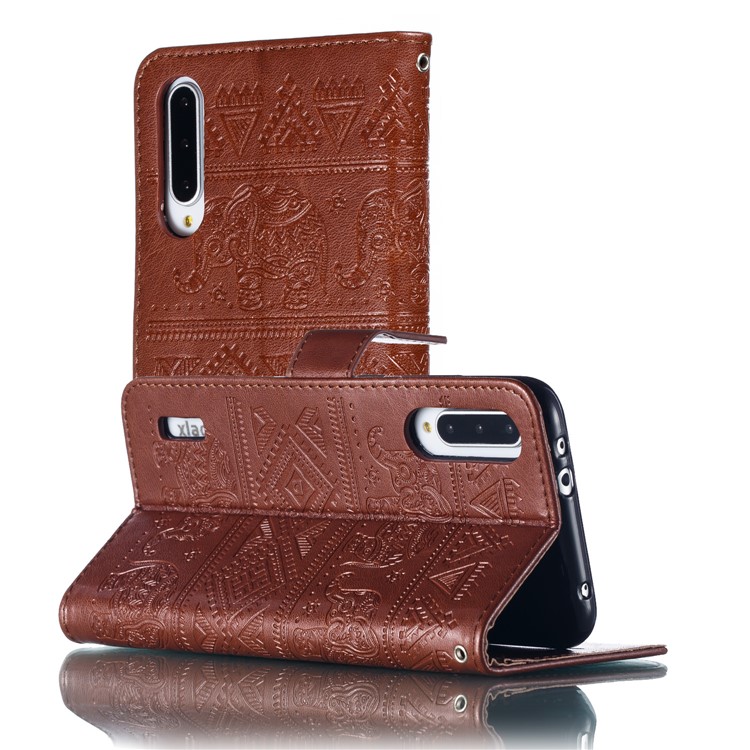 Imprint Elephant Pattern Wallet Stand Flip Leather Phone Cover for Xiaomi Mi CC9e/Mi A3 - Brown-7
