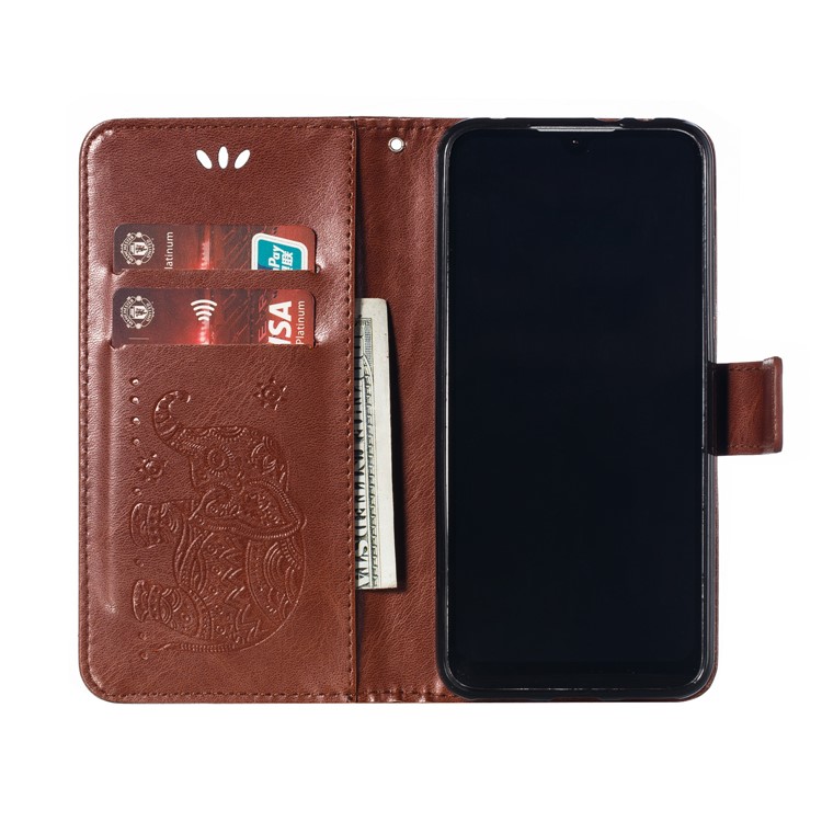 Imprint Elephant Pattern Wallet Stand Flip Leather Phone Cover for Xiaomi Mi CC9e/Mi A3 - Brown-9
