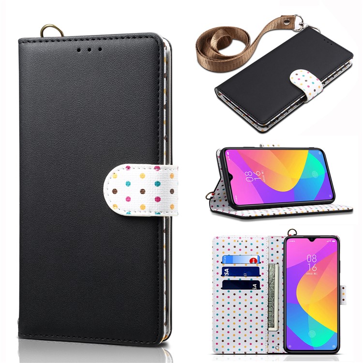 Retro Dots Skin Leather Cover with Strap for Xiaomi Mi CC9e / Mi A3 - Black-1