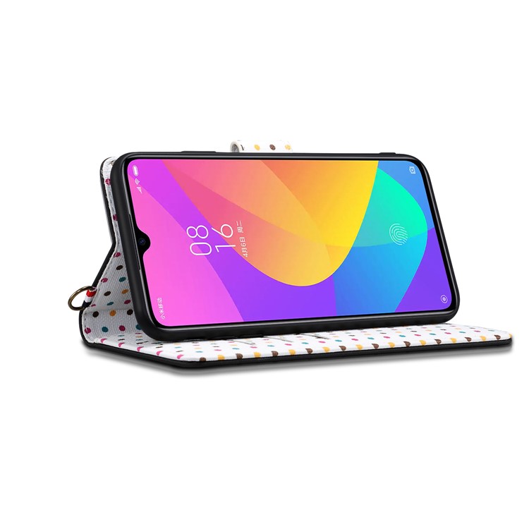 Retro Dots Skin Leather Cover with Strap for Xiaomi Mi CC9e / Mi A3 - Black-4