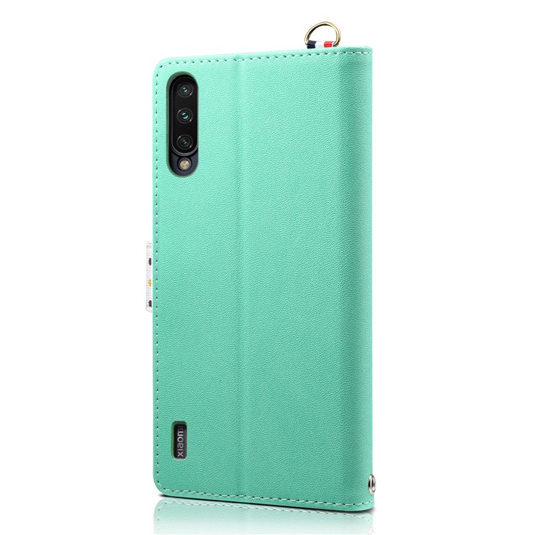 Retro Dots Skin Leather Cover with Strap for Xiaomi Mi CC9e / Mi A3 - Cyan-2