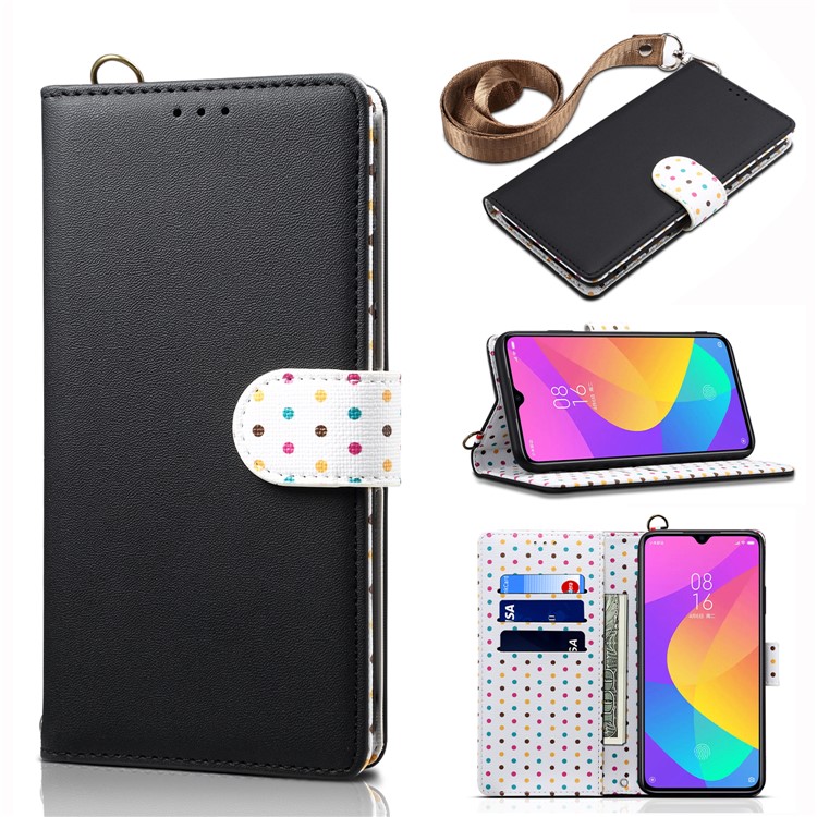 Dots Retro Leather Mobile Shell with Strap for Xiaomi Mi CC9 / Mi CC9 Meitu Edition - Black-1