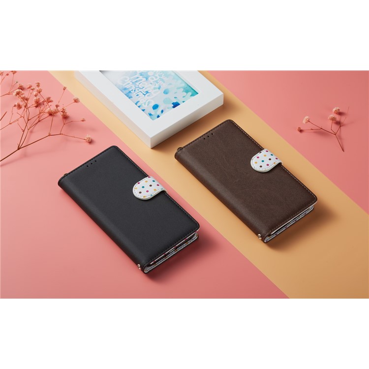 Dots Retro Leather Mobile Shell with Strap for Xiaomi Mi CC9 / Mi CC9 Meitu Edition - Black-11