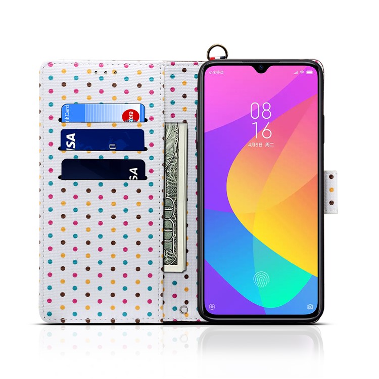 Dots Retro Leather Mobile Shell with Strap for Xiaomi Mi CC9 / Mi CC9 Meitu Edition - Black-5