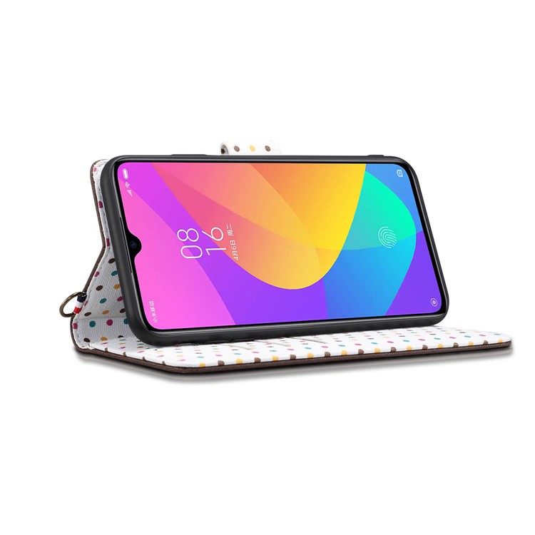 Dots Retro Leather Mobile Shell with Strap for Xiaomi Mi 9 Lite/ Mi CC9/ Mi CC9 Meitu Edition - Coffee-3