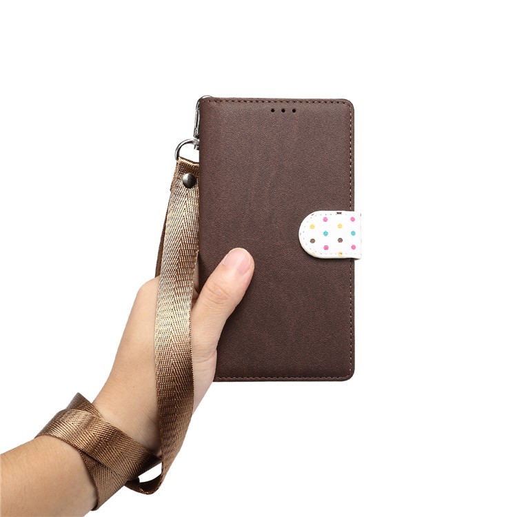 Dots Retro Leather Mobile Shell with Strap for Xiaomi Mi 9 Lite/ Mi CC9/ Mi CC9 Meitu Edition - Coffee-6