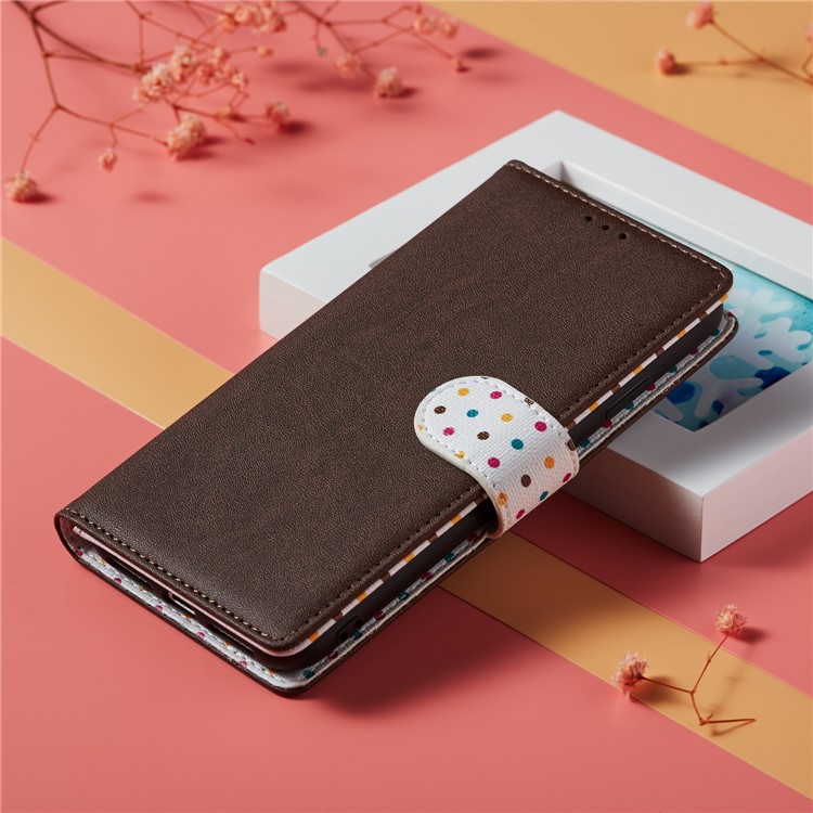 Dots Retro Leather Mobile Shell with Strap for Xiaomi Mi 9 Lite/ Mi CC9/ Mi CC9 Meitu Edition - Coffee-9