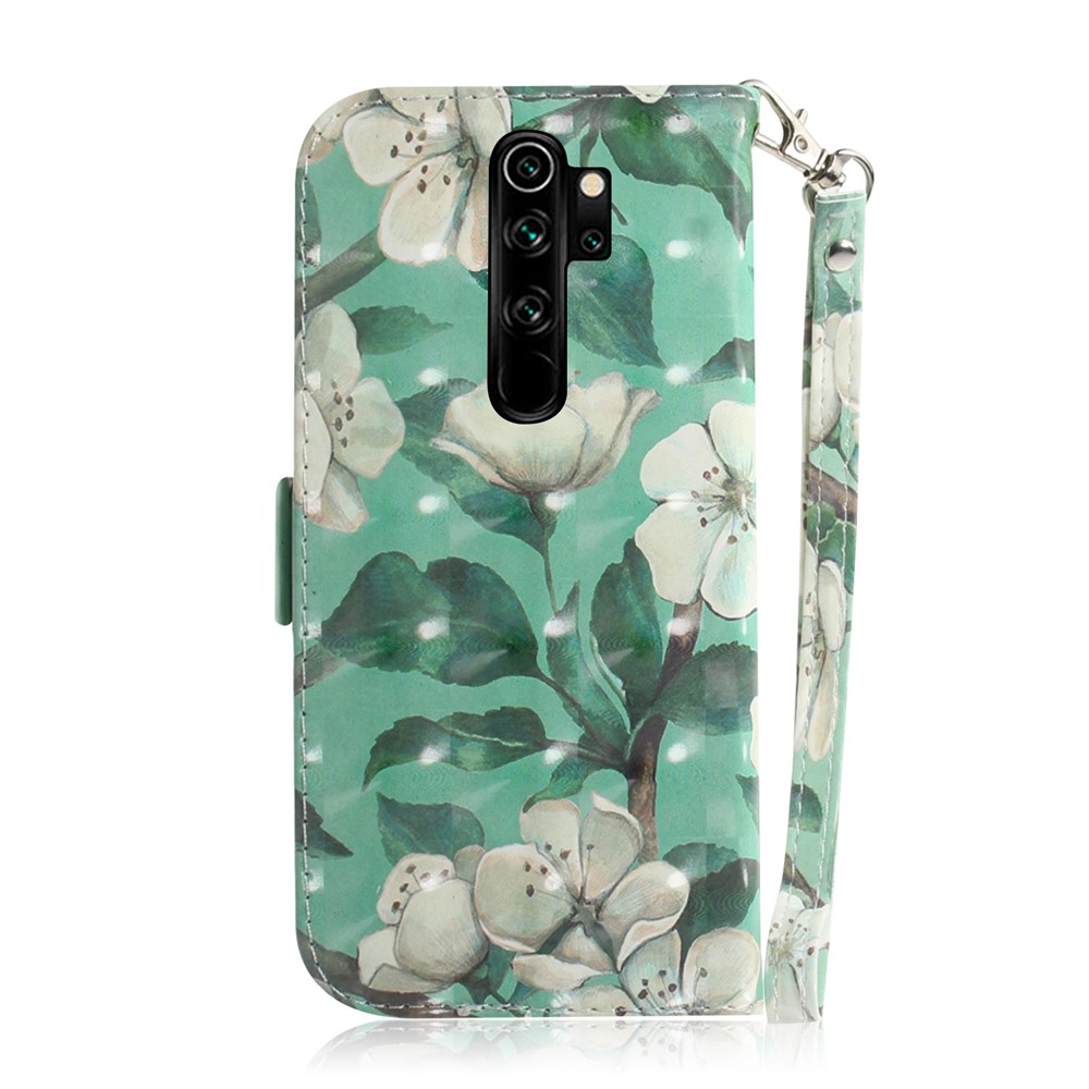 Pattern Printing Leather Wallet Protective Case with Strap for Xiaomi Redmi Note 8 Pro - Flower and Leaf-3