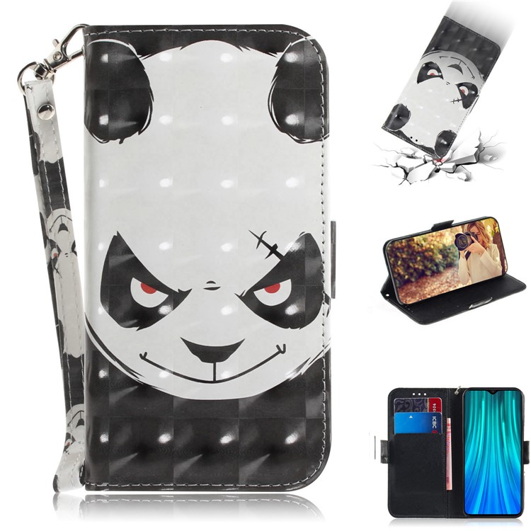 Pattern Printing Leather Wallet Protective Case with Strap for Xiaomi Redmi Note 8 Pro - Panda-1