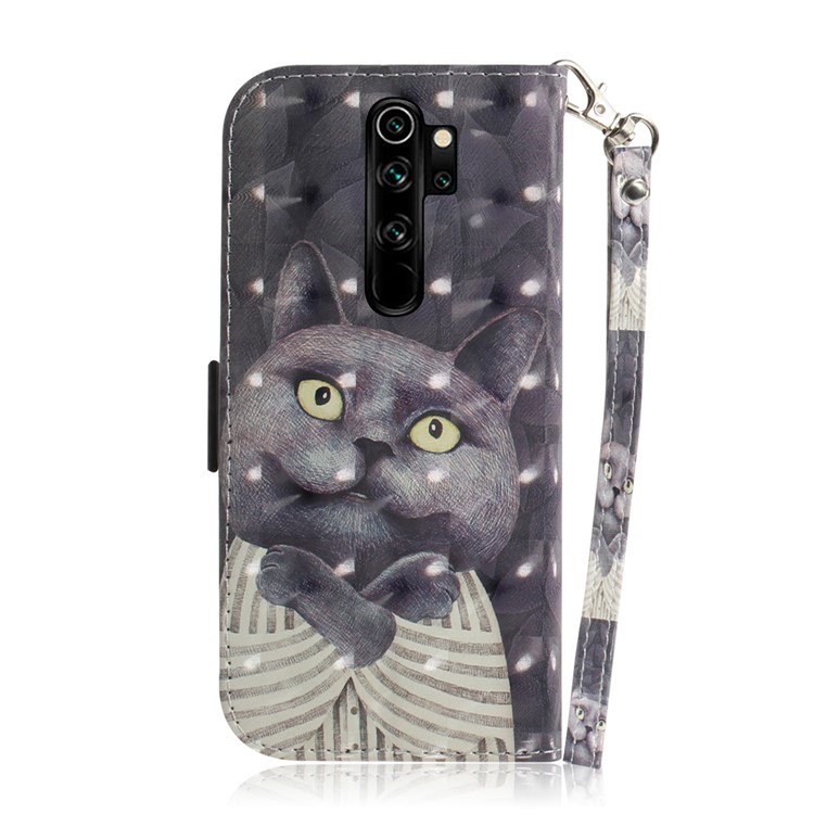 Musterdruck Leder Brieftasche Schutzhülle Mit Gurt Für Xiaomi Redmi Note 8 Pro - Graue Katze-3