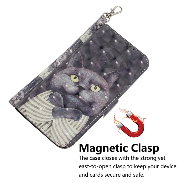 Musterdruck Leder Brieftasche Schutzhülle Mit Gurt Für Xiaomi Redmi Note 8 Pro - Graue Katze-4