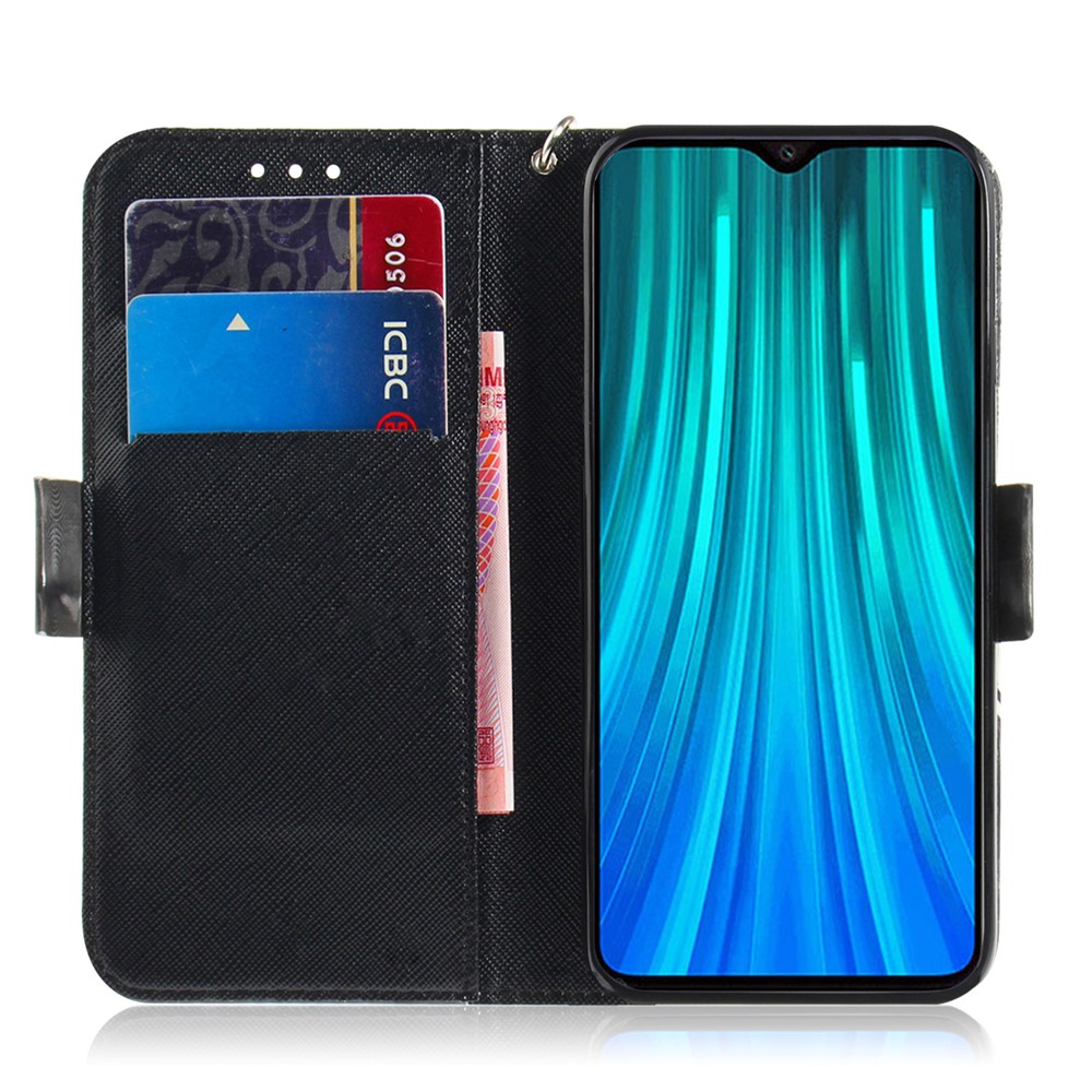 Musterdruck Leder Brieftasche Schutzhülle Mit Riemen Für Xiaomi Redmi Note 8 Pro - Farbige Blume