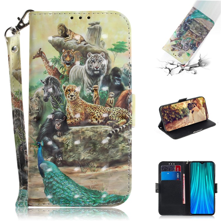 Pattern Printing Leather Wallet Protective Case with Strap for Xiaomi Redmi Note 8 Pro - Animals-1
