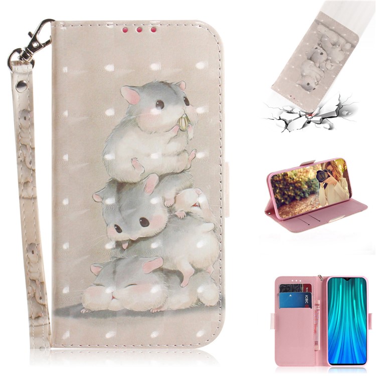 Pattern Printing Leather Wallet Protective Case with Strap for Xiaomi Redmi Note 8 Pro - Mice-1