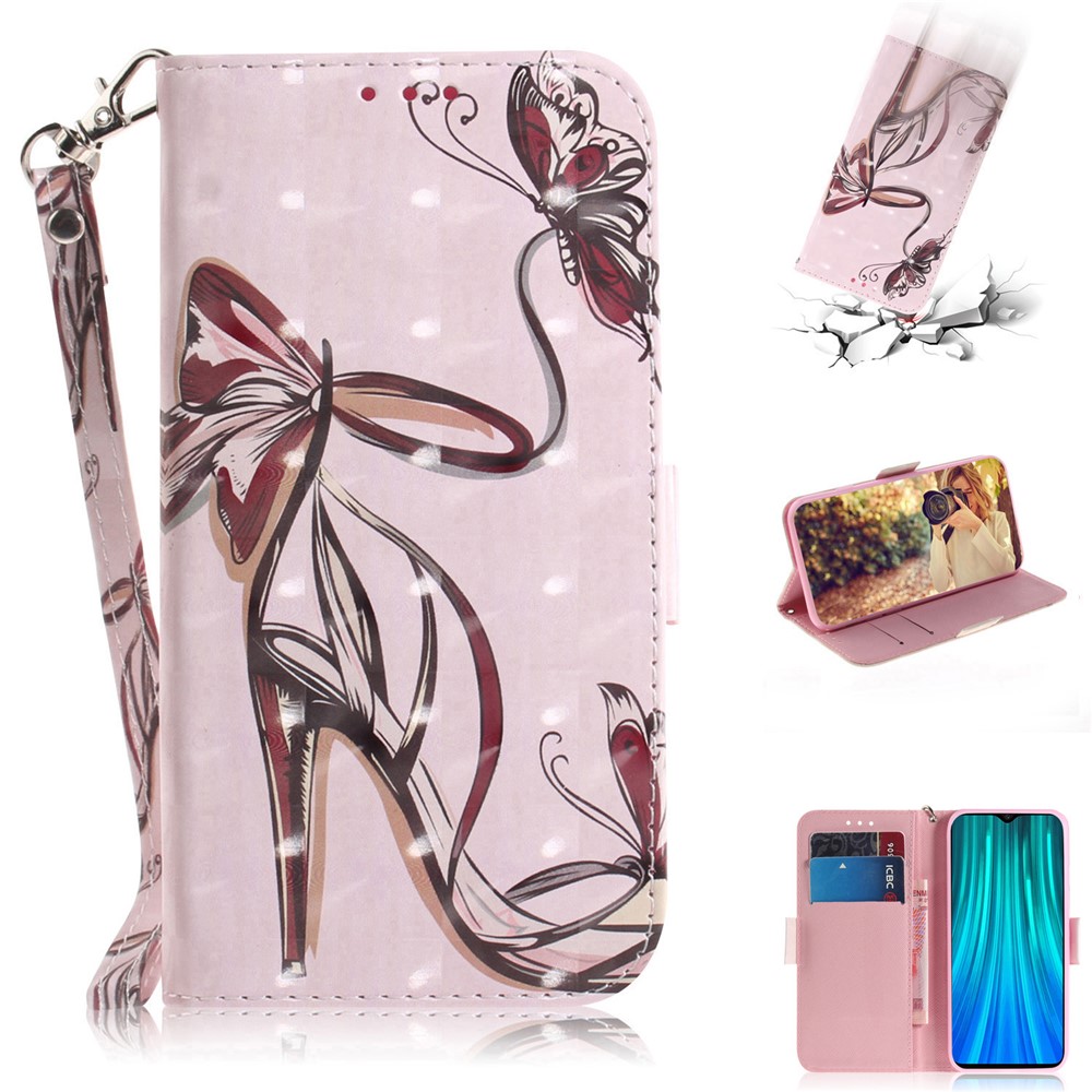 Pattern Printing Leather Wallet Protective Case with Strap for Xiaomi Redmi Note 8 Pro - High-heel Shoe-1