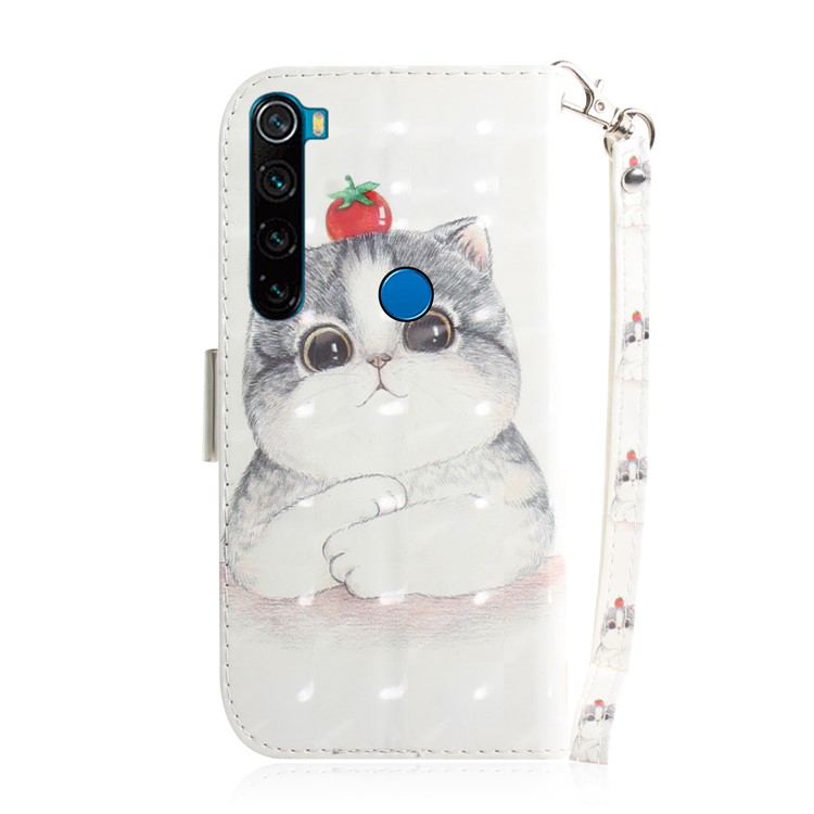 Pattern Printing Leather Wallet Cover Case with Strap for Xiaomi Redmi Note 8 - Cute Cat-3