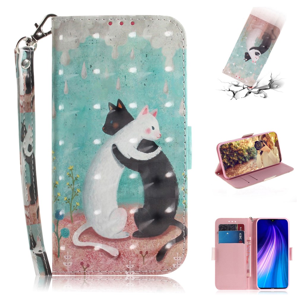 Pattern Printing Leather Wallet Cover Case with Strap for Xiaomi Redmi Note 8 - Cats-1