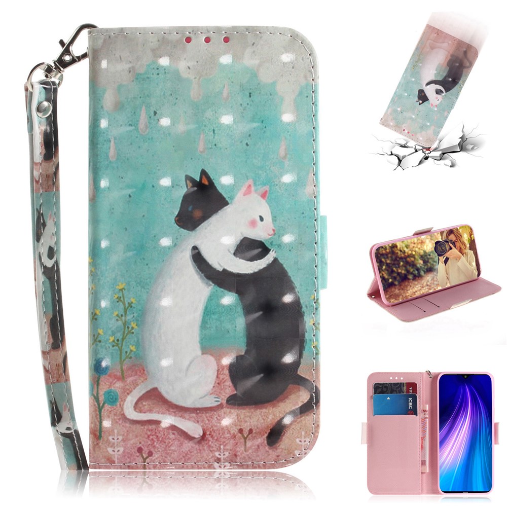 Motif de Couverture de Portefeuille en Cuir D'impression Avec Sangle Pour Xiaomi Redmi Note 8 - Chats