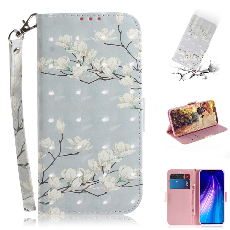 Pattern Printing Leather Wallet Cover Case with Strap for Xiaomi Redmi Note 8 - Flower-1