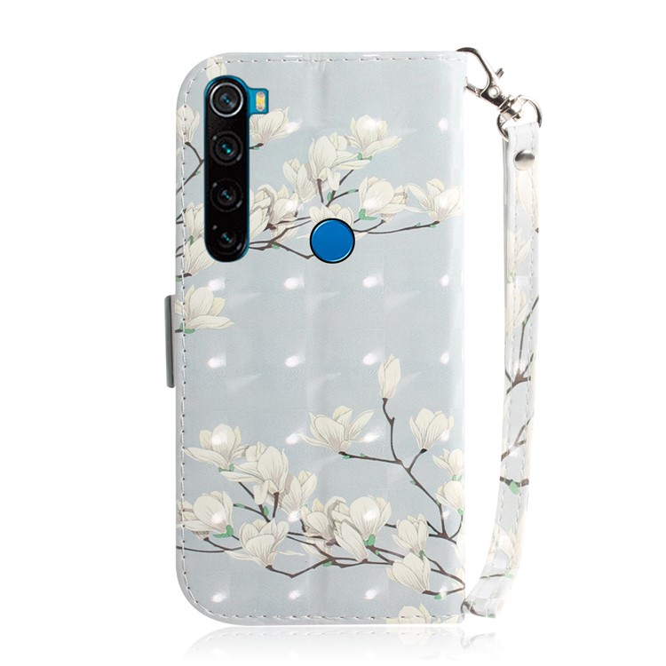 Pattern Printing Leather Wallet Cover Case with Strap for Xiaomi Redmi Note 8 - Flower-3