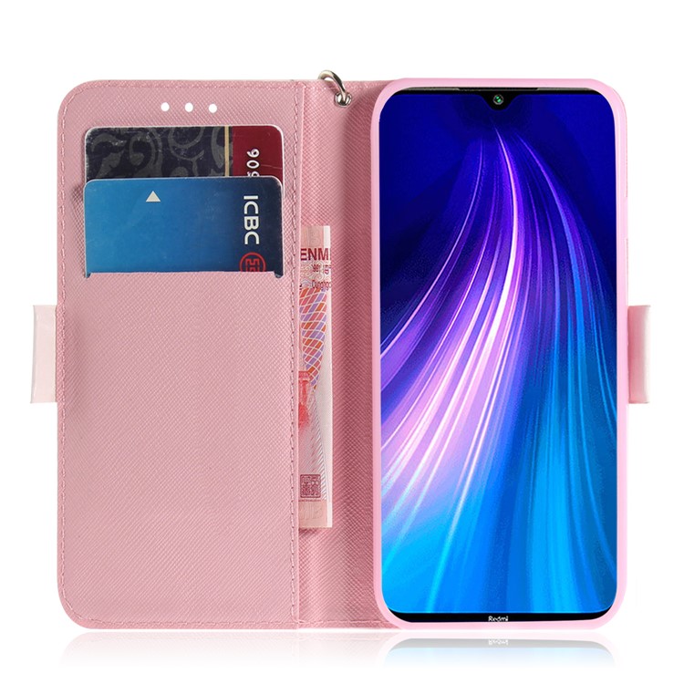 Pattern Printing Leather Wallet Cover Case with Strap for Xiaomi Redmi Note 8 - Flower-7