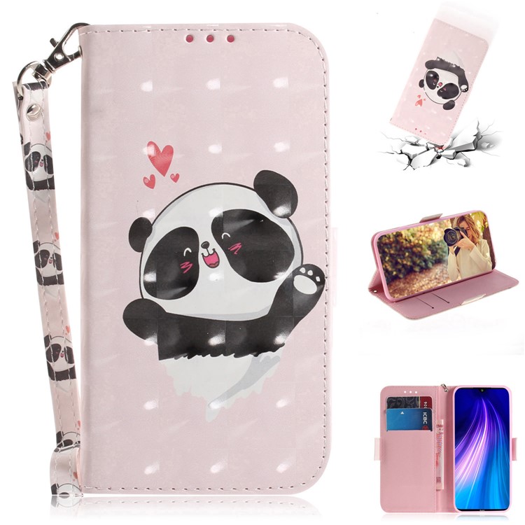 Pattern Printing Leather Wallet Cover Case with Strap for Xiaomi Redmi Note 8 - Cute Panda-1