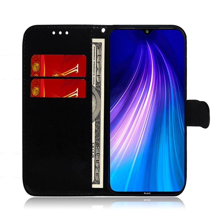 Pure Color Wallet Leather Phone Shell with Strap for Xiaomi Redmi Note 8 - Black-8