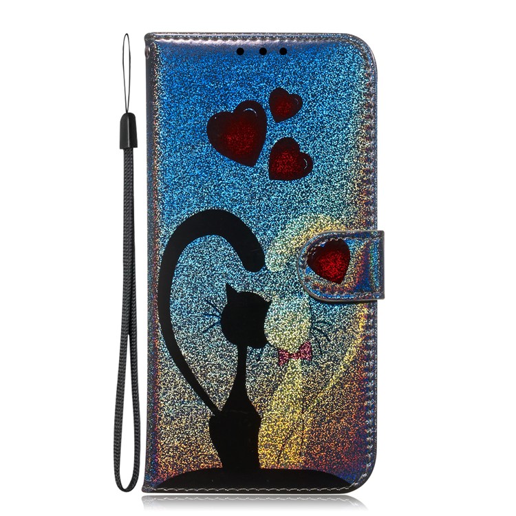 For Xiaomi Redmi Note 8 Pro Pure Color Dazzaling Leather Cell Case with Strap - Cat and Hearts-2