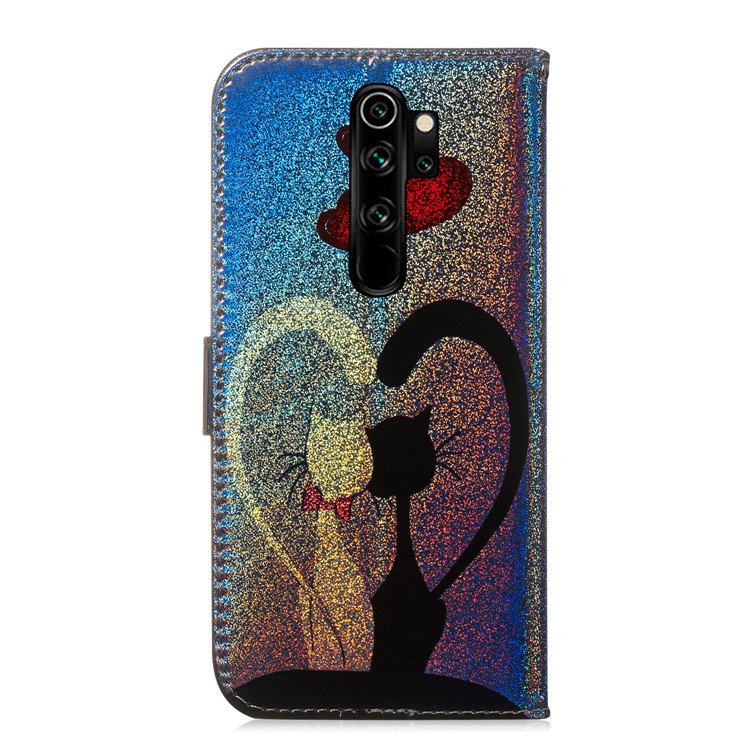 For Xiaomi Redmi Note 8 Pro Pure Color Dazzaling Leather Cell Case with Strap - Cat and Hearts-3