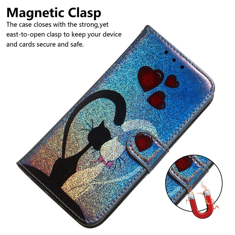 For Xiaomi Redmi Note 8 Pro Pure Color Dazzaling Leather Cell Case with Strap - Cat and Hearts-4