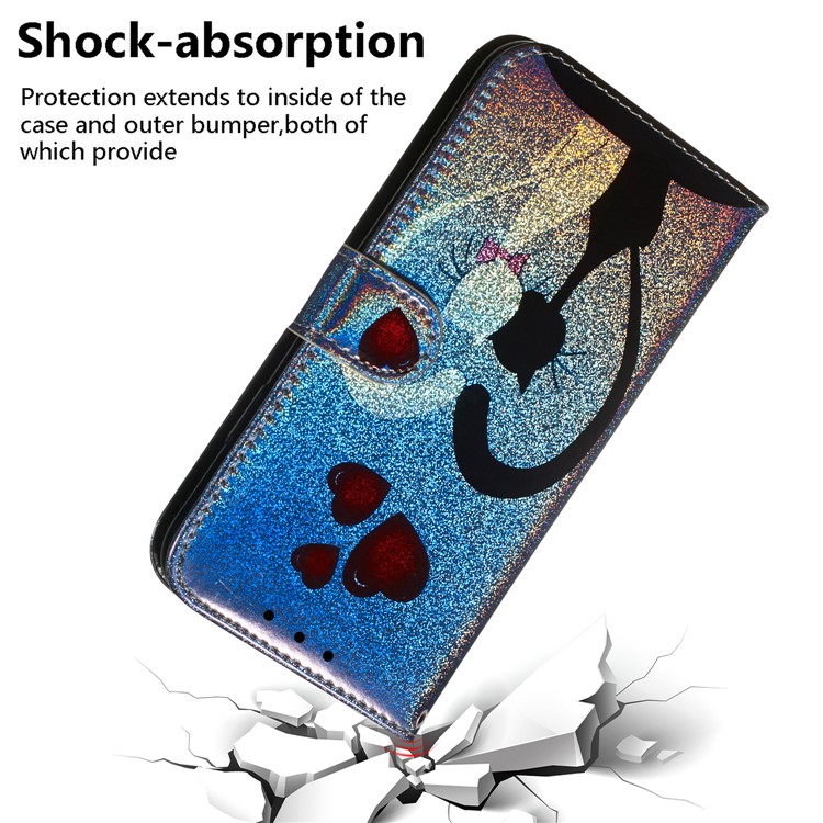 For Xiaomi Redmi Note 8 Pro Pure Color Dazzaling Leather Cell Case with Strap - Cat and Hearts-5