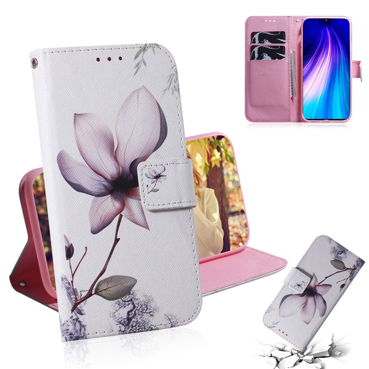 Pattern Printing PU Leather Wallet Phone Cover for Xiaomi Redmi Note 8 - Flower-1