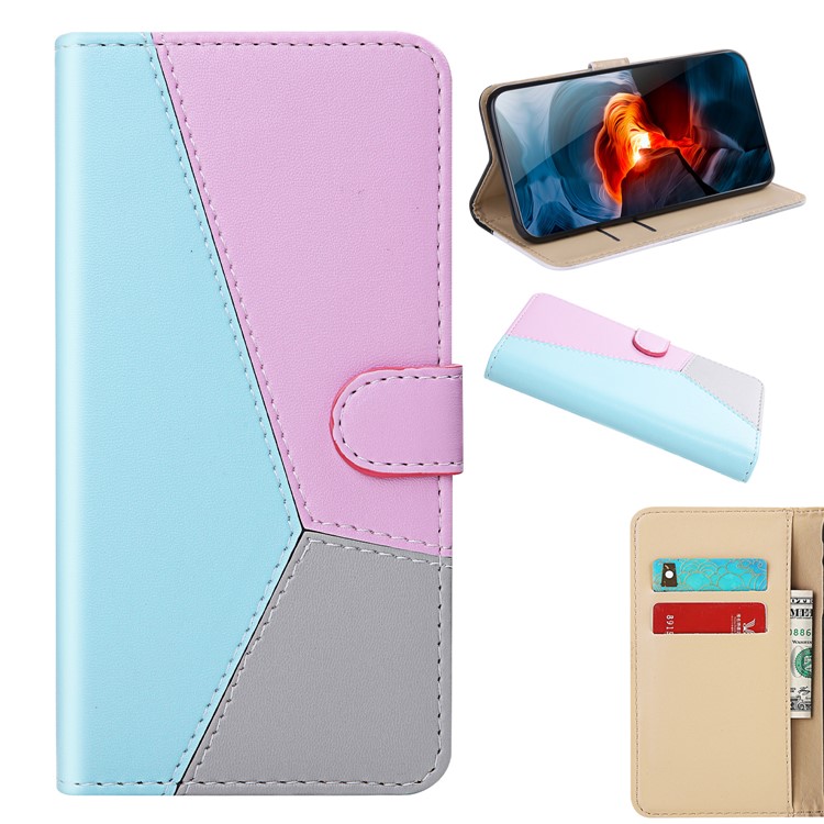 Tricolor PU Leather Wallet Phone Stand Casing for Xiaomi Redmi Note 8 - Blue/Purple/Grey-1