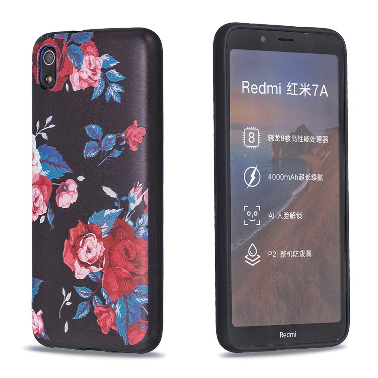Pattern Printing Embossed TPU Shell Case for Xiaomi Redmi 7A - Vivid Flowers-3