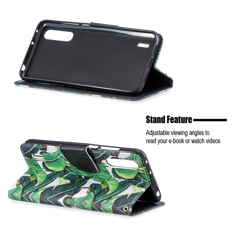 Pattern Printing Leather Stand Wallet Phone Casing for Xiaomi Mi CC9 / Mi CC9 Meitu Edition / Mi 9 Lite - Leaf-5