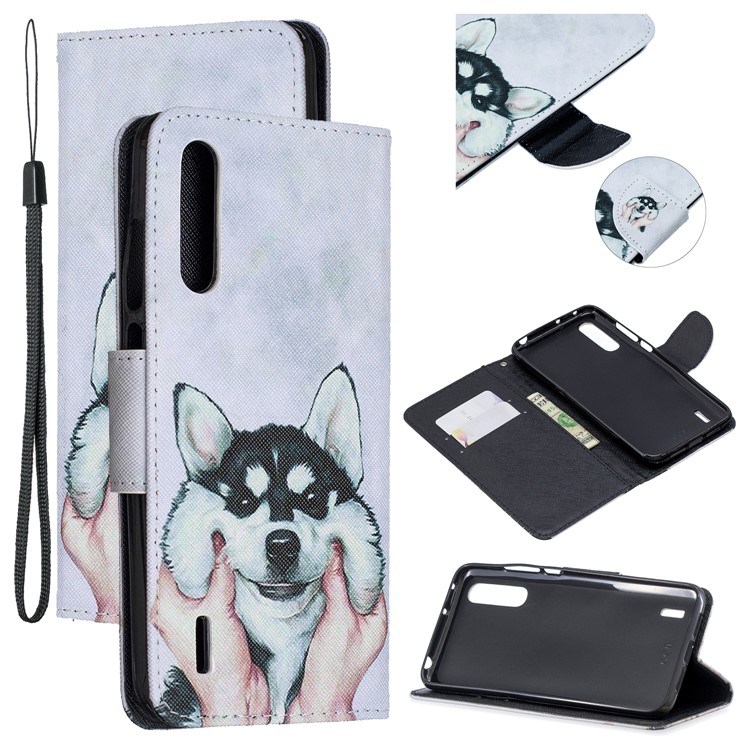 Musterdruckenlederstandplatzmappentelefonkasten Für Xiaomi MI Cc9 / MI CC9 Meitu Ausgabe / MI A3 Lite - Hund-1