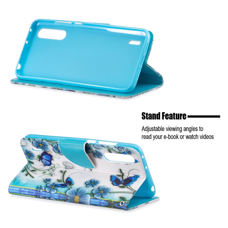 Pattern Printing Leather Stand Wallet Phone Case for Xiaomi Mi CC9e/Mi A3 - Blue Flower and Butterfly-5