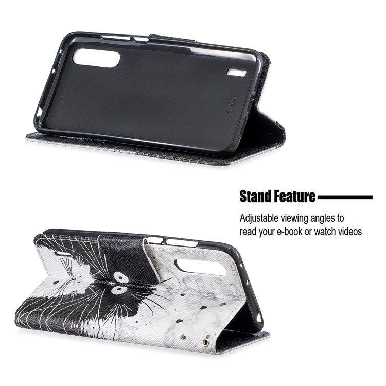 Pattern Printing Leather Stand Wallet Phone Case for Xiaomi Mi CC9e/Mi A3 - Black and White Cat-5