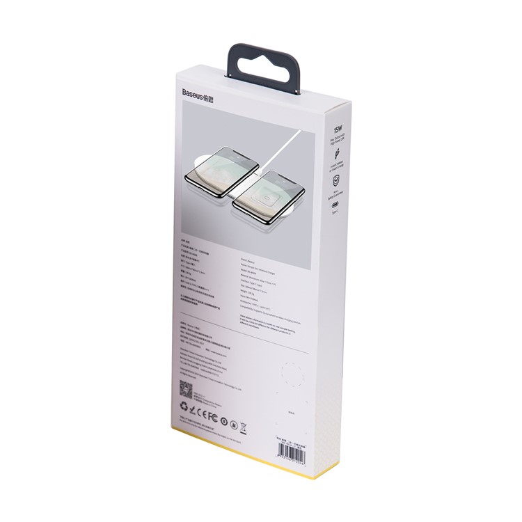 BASEUS 2-in-1 Qi Wireless Charger 15W Charger Station for iPhone Airpods etc. - White-9