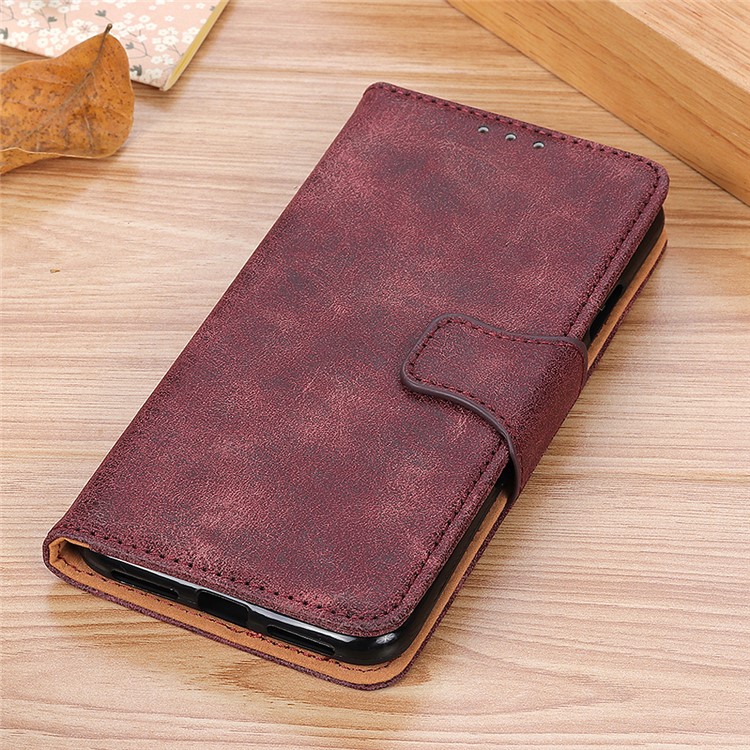 Vintage Style Leather Wallet Case for Xiaomi Redmi Note 8 - Wine Red-12