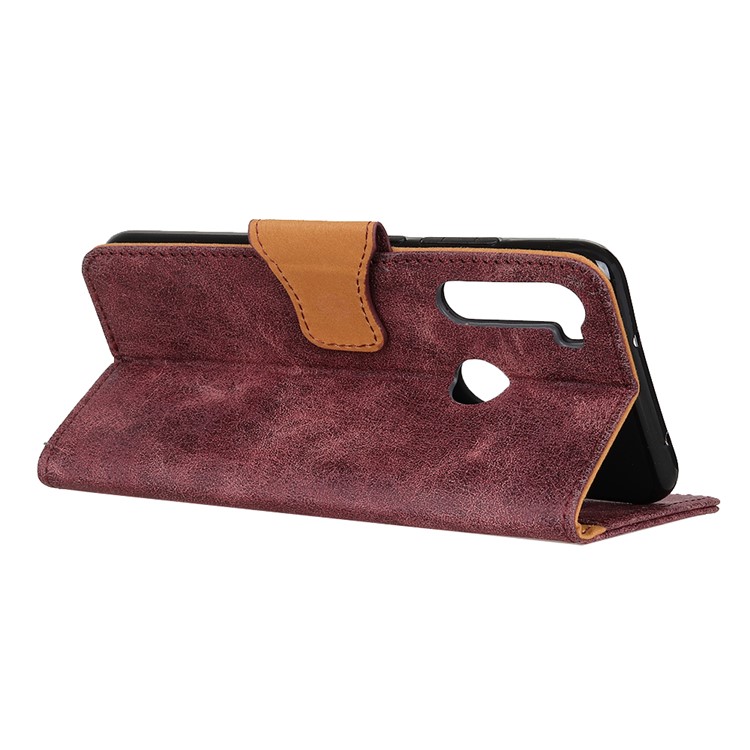 Vintage Style Leather Wallet Case for Xiaomi Redmi Note 8 - Wine Red-6